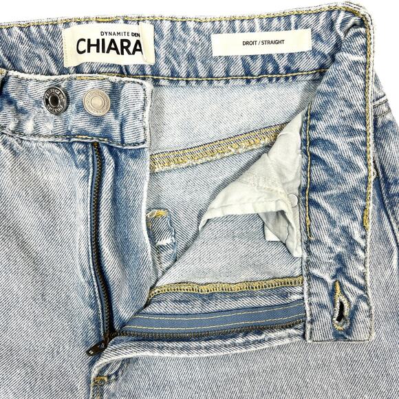 Dynamite Denim Chiara Mid-Rise Straight Jeans Sz 2 Light Wash Distressed Grunge - Picture 4 of 12